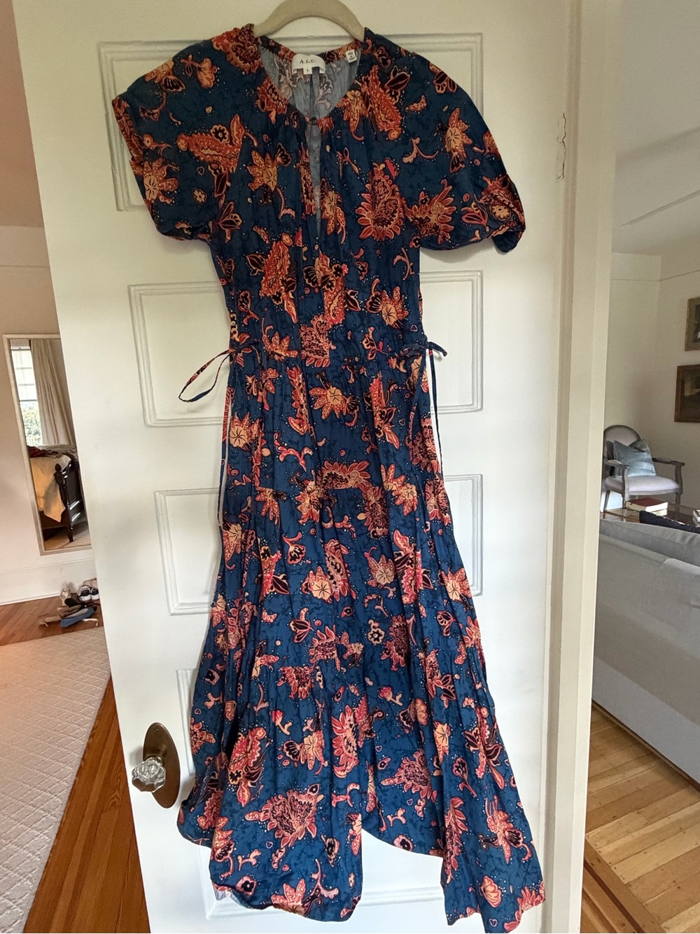 A.L.C. Navy Maxi Dress with Coral Floral Print